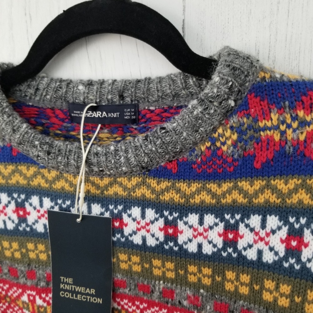 NWT Zara Cropped Jacquard Fair Isle Sweater Medium - Picture 3 of 8